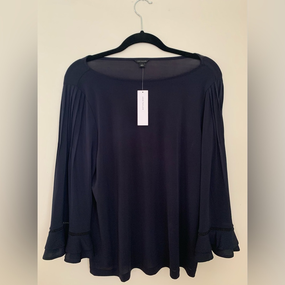 Ann Taylor Navy Blue Bell Sleeve Blouse
NWT